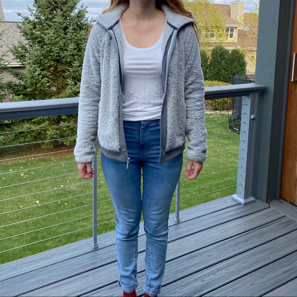 Gray Fuzzy North Face Jacket